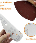 Close-up of 120 Grit Mouse Detail Sander Sandpaper 50 Pcs 5 Hole Hook And Loop 140mm Sheets, showing front and back with 5-hole pattern.