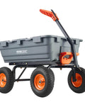1200 lb 7 Cu Ft Garden Dump Cart with 2 in 1 Convertible Handle and 13 Inch All Terrain Wheels, side view of heavy duty poly wagon