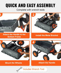 Step-by-step assembly of 1200 lb 7 Cu Ft Garden Dump Cart with 2 in 1 Convertible Handle and 13 Inch All Terrain Wheels.