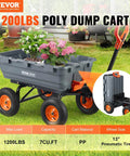 1200 lb 7 Cu Ft Garden Dump Cart with 2 in 1 Convertible Handle 13 Inch All Terrain Wheels loaded with flowers on grass