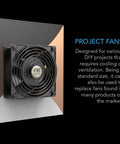 Front view of high speed muffin fan 120mm by 38mm for DIY cooling and ventilation projects 115V AC with heavy duty aluminum frame.