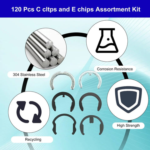 Ultimate 120 Piece Deadlock Plug Retainer Clips Kit with C clips, E clips, corrosion resistance, and high strength features.