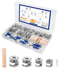 Versatile 120Pcs Cam Lock Furniture Hardware Kit with cam locks, dowel pins, fasteners in plastic case for cabinets repair