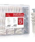 120 pcs #8 self drilling drywall anchors and screws kit with #8 x 1-1/4 inch hardware made from nylon reinforced with glass fiber holding up to 75 lb
