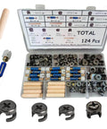 124 Piece Furniture Cam Locks Hardware Set With Cam Nuts, Cam Lock Screws, Plastic Expansion Nuts, Wood Dowels And Twist Lock Fasteners For Cabinets Drawers And Dressers Black Finish