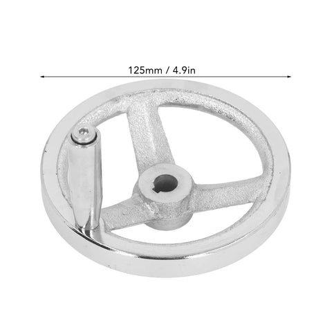 125mm Diameter Rotary Handwheel With 12mm ID Bore Cast Iron Chrome Plated Three Spoke Hand Crank Revolving Handwheel