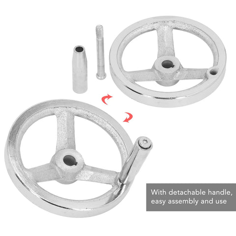 125mm Diameter Rotary Handwheel With 12mm ID Bore Cast Iron Chrome Plated Round Hand Wheel Detachable Hand Crank