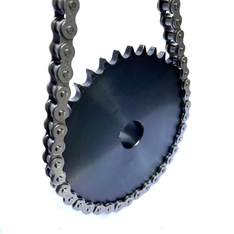 12.7mm Pitch Roller Chain Sprocket 36 Teeth, 1 Inch Bore, B Type, Hardened Rust Resistant Teeth, 0.25 Inch Keyway With Two Setscrews at 90 Degrees, Made From AISI 1045 Steel Heat Treated to HRC 38 42, RHKING