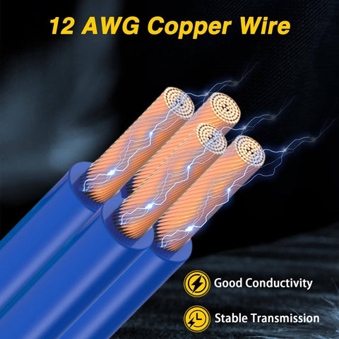 Close-up of 12 AWG copper wires showing good conductivity and stable transmission.