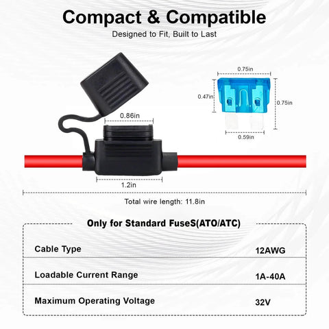 Detailed view of 4 Pack 12 AWG Inline Fuse Holder Kit With Waterproof IP67 Rated Design For 12V And 24V Cars Boats And Trucks