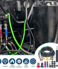 12 Foot 3 In 1 Air Lines Kit For Semi Truck And Trailer Tractor With 16 Inch Double And Single Tender Spring Kits Gladhands Handles Glad Hand Seals And 7 Way Trailer Cord Heavy Duty Durable And Easy To Install shown installed