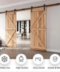12 FT Double Door Sliding Barn Door Hardware Track Kit with Straight Pulley installed in living room for wide doorway