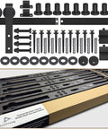12FT Sliding Barn Door Hardware Kit for Single Doors up to 72 Inch, Heavy Duty Carbon Steel Track displayed with components