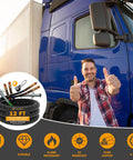 Heavy Duty 12 Ft 3 In 1 Semi Truck Air Lines Kit with Trailer Cord and Air Brake Hoses, shown with truck and happy driver