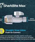 1/2 Inch By 3/8 Inch Compression Straight Stop Valve Push To Connect Brass Plumbing Fitting For PEX Copper CPVC PE RT HDPE Pipes