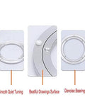 Close-up images of 12 Inch Aluminum Heavy Duty Lazy Susan Turntable Bearing showing smooth swivel, surface texture, and bearings.