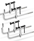 4 Pack 12 Inch Bar Clamps Set With Drop Forged Steel Construction 3 Inch Throat Depth And 450 Lbs Load Capacity shown in silver metal