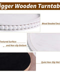 12 Inch Beaded Wooden Lazy Susan Organizer For Farmhouse Tables And Kitchen Counters, wood beaded design, textured surface.