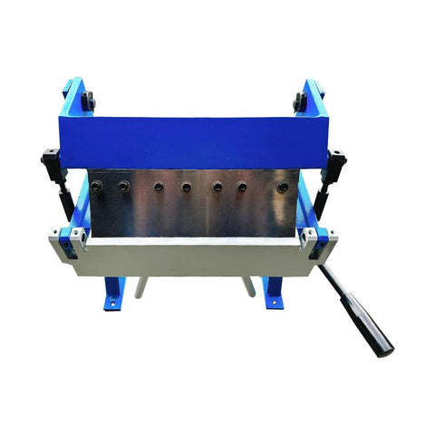 Front view of 12 Inch Box Pan Brake for 20 Gauge Metal Fabrication Bending with five hardened removable fingers and lever handle.