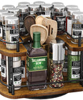 12 Inch D Shaped Lazy Susan Spice Rack Organizer with spices and utensils, Height Adjustable Two Tier Rotating Turntable, Solid Wood