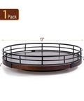 12 Inch Dark Mahogany Lazy Susan Turntable Organizer With Black Metal Frame For Tabletop, front view with size measurements.