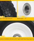 12 Inch Flat Free Solid Polyurethane Tire and Wheel, Black All Purpose Replacement with 1 Inch Bore, tread and hub detail