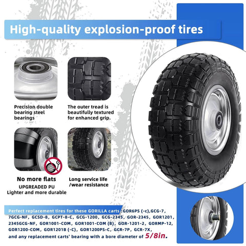 Exploded view of 12 Inch Flat Free Solid Tire and Wheel Assemblies, 410/350-6 Polyurethane Replacement Tires, 3.5 Inch Wide, Silver