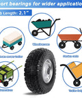 12 Inch Flat Free Solid Tire and Wheel Assemblies, 410/350-6 Polyurethane Replacement Tires for hand trucks and garden carts, hub length detail.