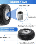 Diagram showing 12 Inch Flat Free Solid Tire and Wheel Assemblies, 410/350-6, 3.5 Inch Wide, 2.1 Hub, 5/8 Inch Axle Bore, Silver.
