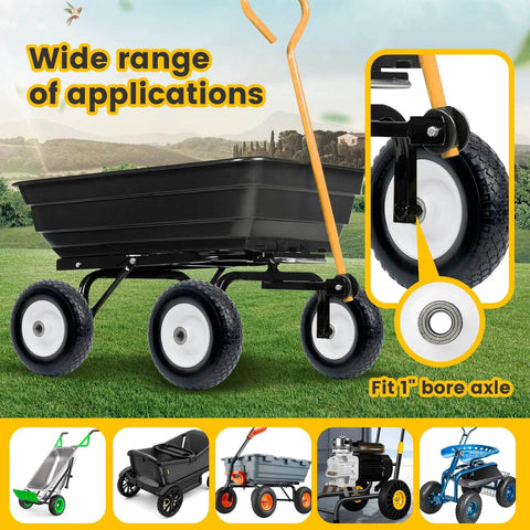 Garden cart with 12 Inch Flat Free Solid Polyurethane Tire and Wheel, Black All Purpose Replacement with 1 Inch Bore.