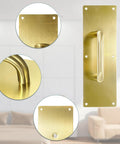 12 Inch Stainless Steel Door Handle Pull And Push Plate Set Heavy Duty Gold Brushed Finish with focus on handle and mounting details