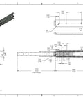 Technical drawing of 12 Inch Heavy Duty 250 lb Steel Drawer Slides - 3/4" Wide - Full Extension with Over Travel.