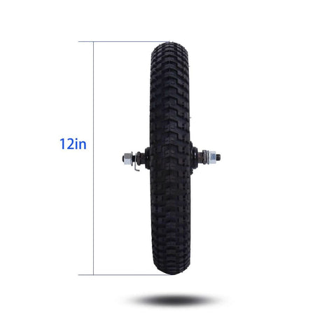 12 Inch Kids Bike Front Wheel Replacement with Air Rubber Tire, Black Steel Rim, Stainless Spokes, front view