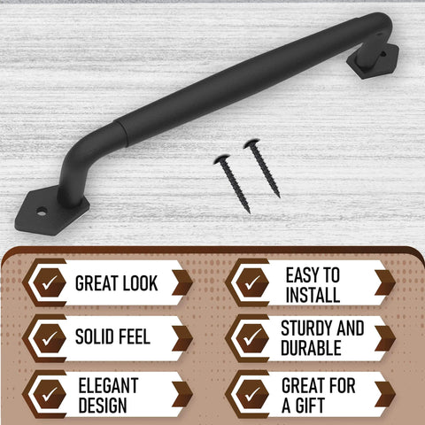 12 Inch Round Rustic Barn Door Handle Black Steel Pull for Sliding Doors and Indoor Outdoor Use Easy Install, with screws