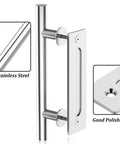 12 Inch Sliding Barn Door Handles Pair In Stainless Steel, Heavy Duty Two-Side Door Pulls With Finger Pull shown close up