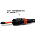 12 Inch Dual Lock Extension Bit Holder For Impact Drivers And Drills With One Quarter Inch Hex Shank Quick Release Lock And Secondary Twist Lock