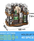 12 Inch D Shaped Lazy Susan Spice Rack Organizer with Height Adjustable Two Tier Wood Turntable, Holds 40 Spices