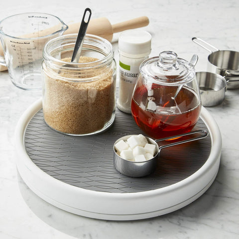 12 Inch Non Skid Pantry Cabinet Lazy Susan Turntable With Smooth Glide Bearings Raised Rim And Nonskid Liner Charcoal in kitchen