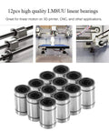 Smooth, low-friction motion for precise CNC guidance with 12mm bore linear bearings featuring double seals in 12-pack.