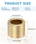 Self-Lubricating Cast Brass Sleeve Bearings 12mm Bore x 16mm OD x 10mm Length Pack of 4 Gold Tone Plain Shaft Bearings measurements