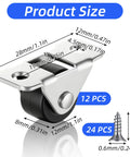 12 Pcs Half Inch Fixed Small Caster Wheels Low Profile Rigid Mini Wheels Set With Mounting Screws For Small Furniture Appliances Sliding Doors And DIY Projects High Load Bearing Capacity