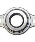 Front view of a 12mm Extra Narrow Eccentric Collar 2-Bolt Flange Unit with Open Cover, Single Mount for Shafts and Linear Slide Applications
