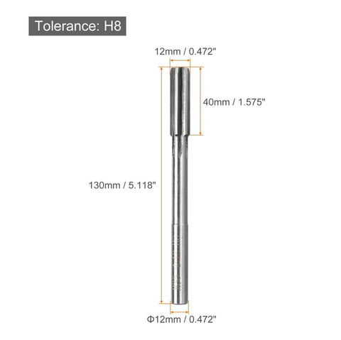 12mm H8 Chucking Reamer For Metal And Wood Holes With 10mm Shank 90mm Shank Length 130mm Overall Length Straight Flute M35 High Speed Steel Tool For Precise Hole Reaming And Smooth Finish