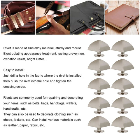 12mm Pyramid Studs Four Jaw Rivets for Clothing Bags Leather Shoes Craft, zinc alloy with illustrated usage examples