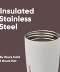 Keep coffee hot or iced on the go with this 12 oz insulated stainless steel tumbler featuring double-wall insulation and SmoothSip lid