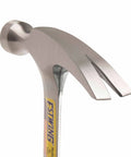 12 Oz Straight Rip Claw Hammer With Smooth Face And Genuine Leather Grip For Framing Carpentry Demolition And Woodworking Made In USA From Forged Steel Pro Grade Hand Tool For Precision Strikes And Durable Performance, close-up view showing claw and handle.