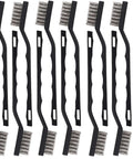12 Pcs Mini Stainless Steel Wire Brush Set with Curved Handle and 2 scrapers for cleaning weld slag and rust