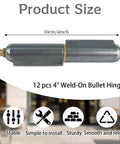 12 Pcs 4 Inch BBQ Smoker Bullet Weld On Bullet Hinges, heavy duty carbon steel, product size shown, for gates and trailers.
