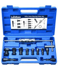 12pcs Blind Hole Collet Bearing Puller Set in blue carrying case with expandable collets 8-32MM, internal bearing extractor tools displayed.