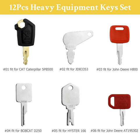 Heavy Equipment Keys Master Set with 12 Ignition Keys for Excavators Loaders Backhoes Tractors Dump Trucks Bulldozers and More